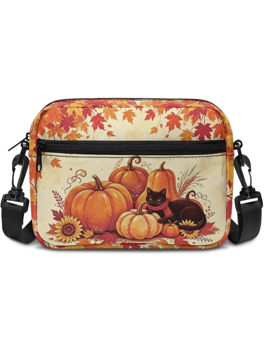 🎃Women's Cat Pumpkin Maple Leaf Halloween Small Shoulder Cross Body Bag Zipper